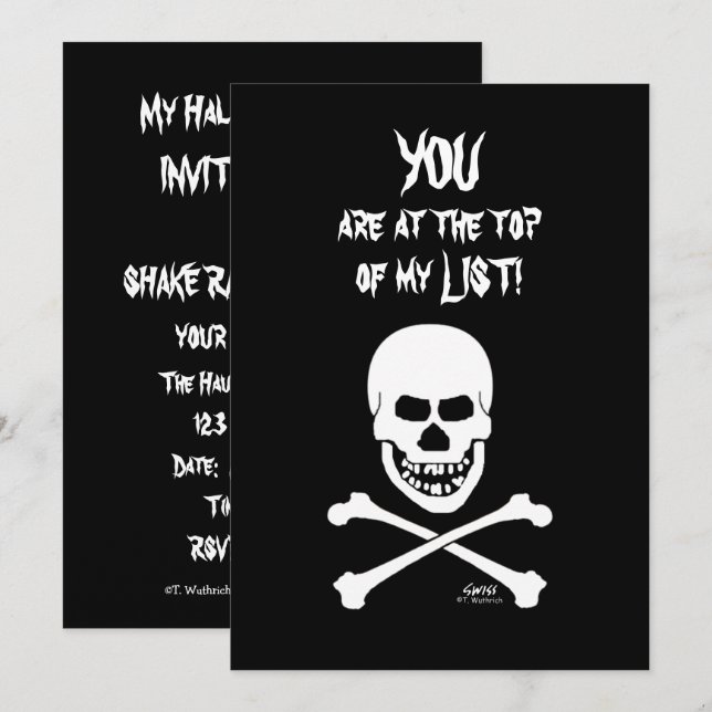 Convites Rindo do Dia de as Bruxas engraçado do crânio assu (Frente/Verso)