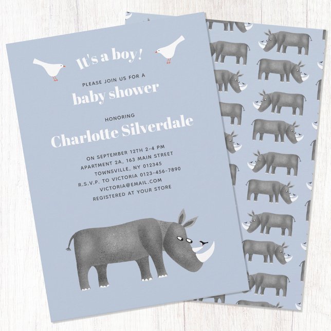 Convites Rinoceronte É um Chá de fraldas (Fun rhino themed baby shower invitation)