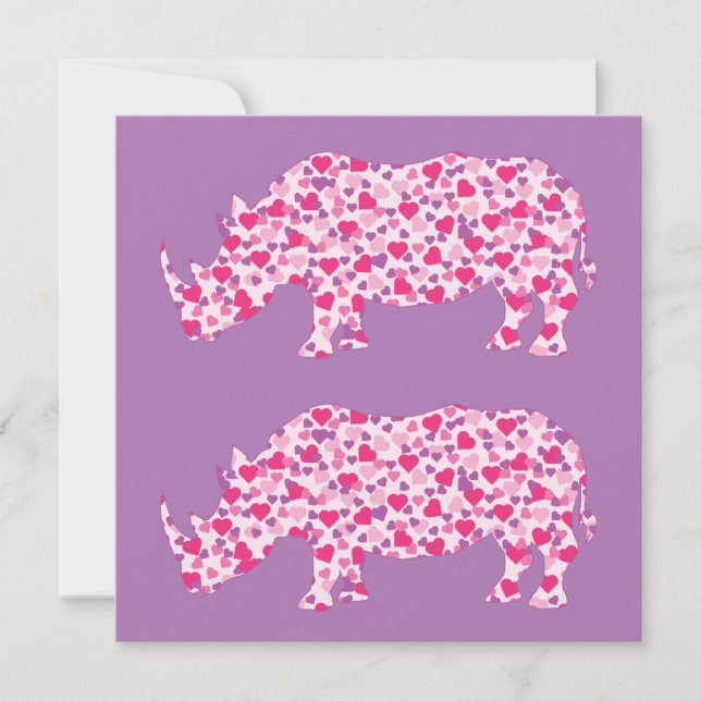 Convites Rinocerontes feitos em Corações de Amor Rosa (Frente)