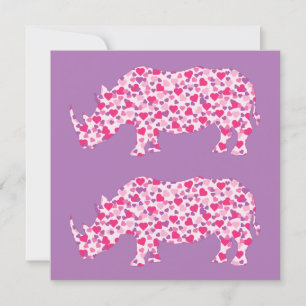 Convites Rinocerontes feitos em Corações de Amor Rosa