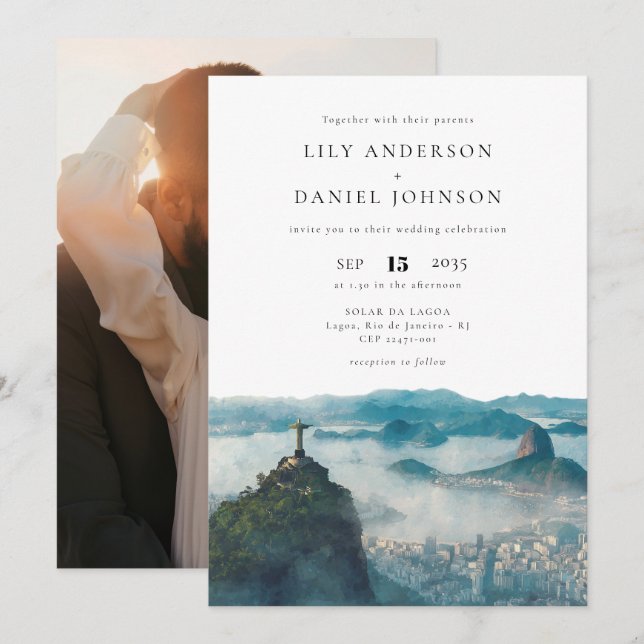 Convites Rio Skyline Brazil Destination Photo Wedding (Frente/Verso)