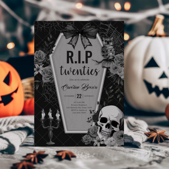 Convites RIP 2000 Gótica Coquette Halloween Aniversário (RIP Twenties Death to my Twenties Halloween Birthday Invitation)