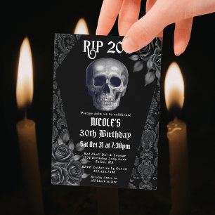 Convites RIP 20 anos Caveira Gótica Preto e Branco 30º Aniv