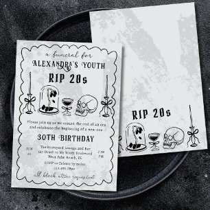 Convites RIP 20 anos Doodle Pedra Olhar Funeral 30º Anivers
