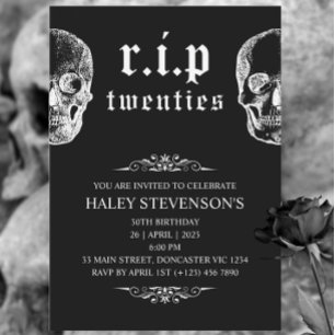 Convites RIP 20s 20s aniversário de 30 anos Funerário do Cr