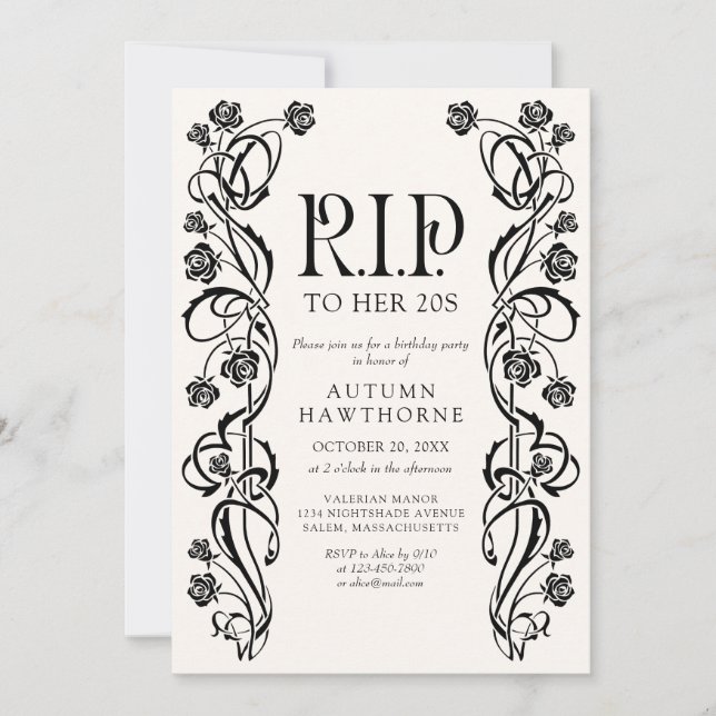 Convites RIP 20s 30s Gothic Halloween Birthday (Frente)