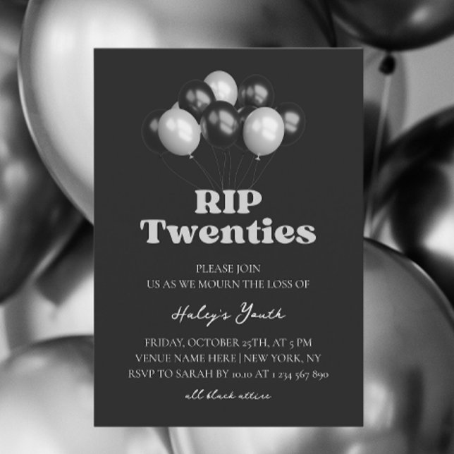 Convites RIP 20s Vigésimo Aniversário Funeral Elegante 30º  (Criador carregado)
