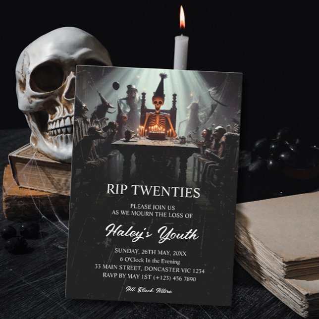 Convites RIP 20s Vinte Anos Piada de Esqueleto Aniversário  (Criador carregado)
