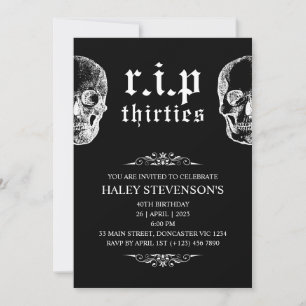 Convites RIP 30s Thrities Funny Skull aniversário de 40 ano