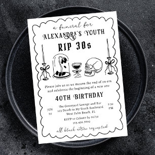 Convites RIP Anos 30 Rabisco de Desenho Funeral Aniversário