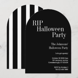 Convites RIP Halloween Party Black and White Stripe