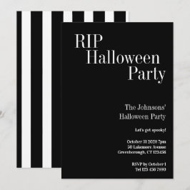 Convites RIP Halloween Party Black and White Stripe