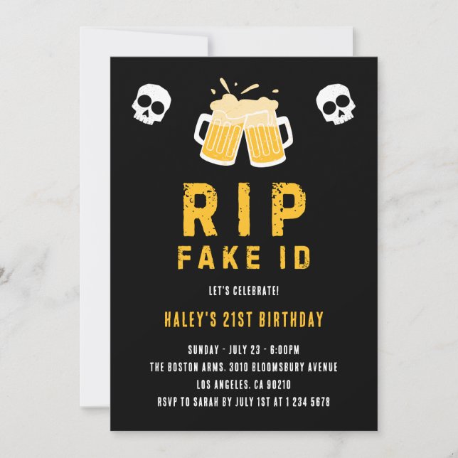 Convites RIP ID Falso Piada Divertida de Bebida Alcoólica p (Frente)