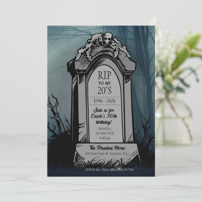 Convites RIP para a Festa de aniversário dos 20 (Em pé/Frente)