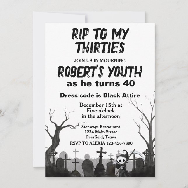 Convites RIP Para os Meus Trinta ou Festa de Aniversário de (Frente)