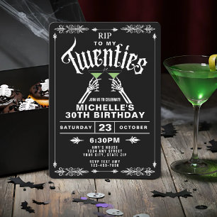 Convites RIP preto e branco para a aniversário de 30 anos d
