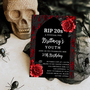 Convites RIP Rosas Vermelhas Góticas dos 20 anos Funeral de