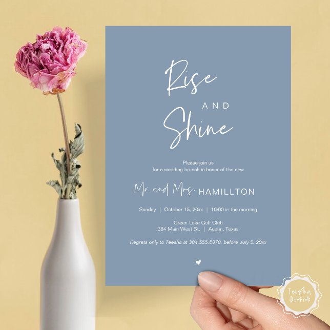 Convites Rise e Shine, Poste o Brunch (Rise and Shine, Post Wedding Brunch Invitation Card, PDF, in Dusty Blue)