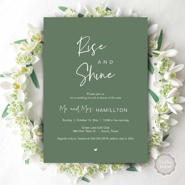 Convites Rise e Shine, Poste o Brunch (Rise and Shine, Post Wedding Brunch Invitation Card, PDF, in Forest Sage Green)