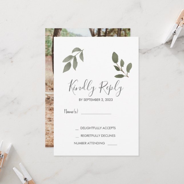 Convites Ritis elegante folhas botânicas foto Casamento RSV (Frente/Verso In Situ)