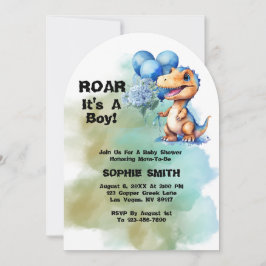 Convites Roar É Um Arco De Chá de fraldas De Dinossauro T-R