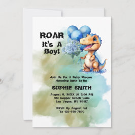 Convites Roar É Um Chá de fraldas De Dinossauro T-Rex
