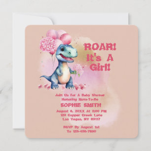 Convites Roar É Uma Garota T-Rex Bebê Dinossauro Rosa