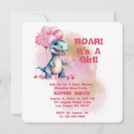 Convites Roar É Uma Garota T-Rex Bebê Dinossauro Rosa