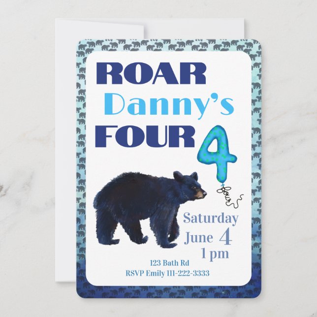 Convites Roar Four Bear 4th Birthday Invitation (Frente)
