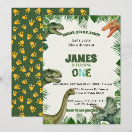 Convites Roar-some Dinosaur 1st Birthday Invitation
