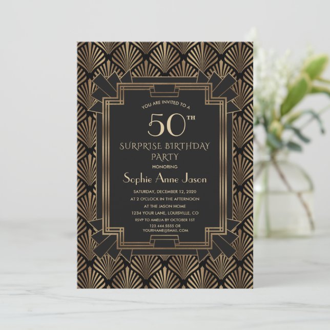 Convites Roaring 20's Great Gatsby Art Deco 50th Birthday  (Em pé/Frente)