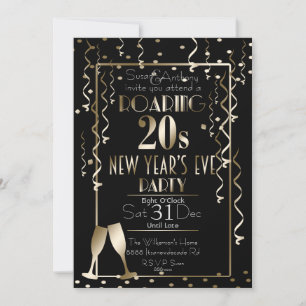 Convites Roaring 20s Retro Dourado Confetti Ano Novo