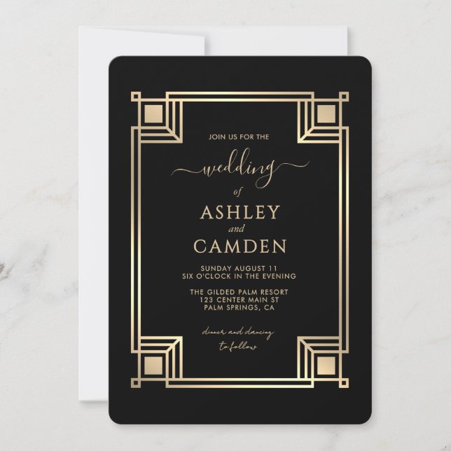 Convites Roaring 20s Vintage Art Deco Wedding (Frente)