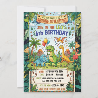 Convites Roaring Dinosaur Adventure 6th Birthday Party