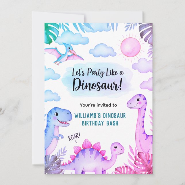 Convites Roaring Dinosaur Birthday Invitation (Frente)
