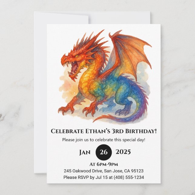 Convites Roaring Rainbow Dragon Birthday (Frente)