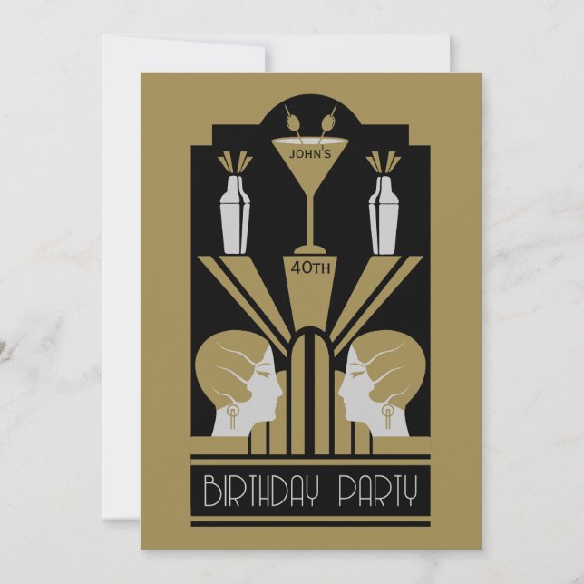 Convites Roaring Twties Art Deco Birthday (Frente)