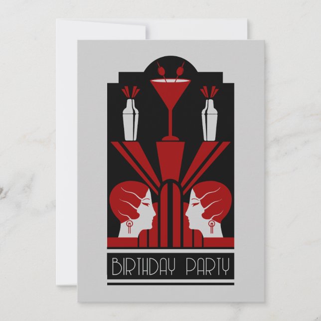 Convites Roaring Twties Art Deco Birthday (Frente)