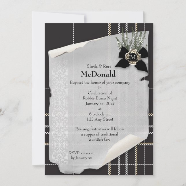 Convites Robbie Burns Black Tartan (Frente)