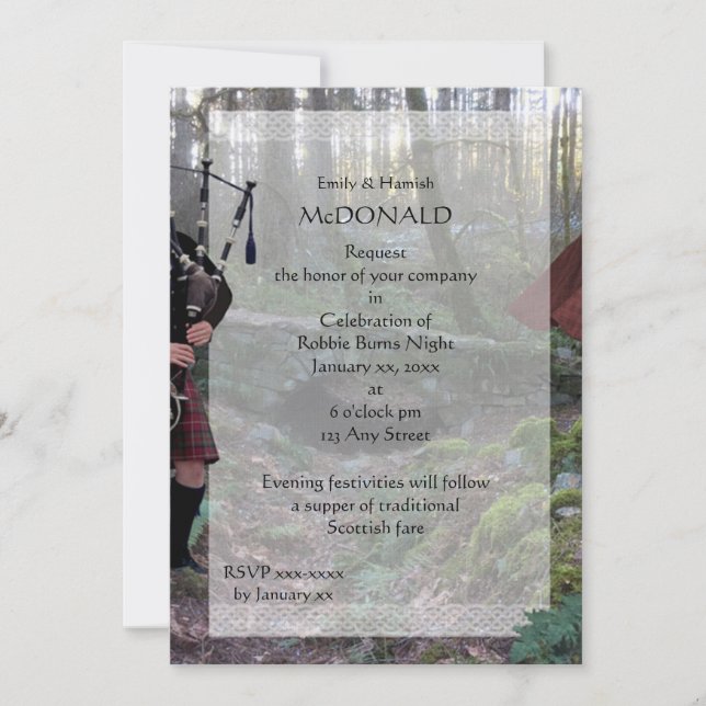 Convites Robbie Burns Piper (Frente)