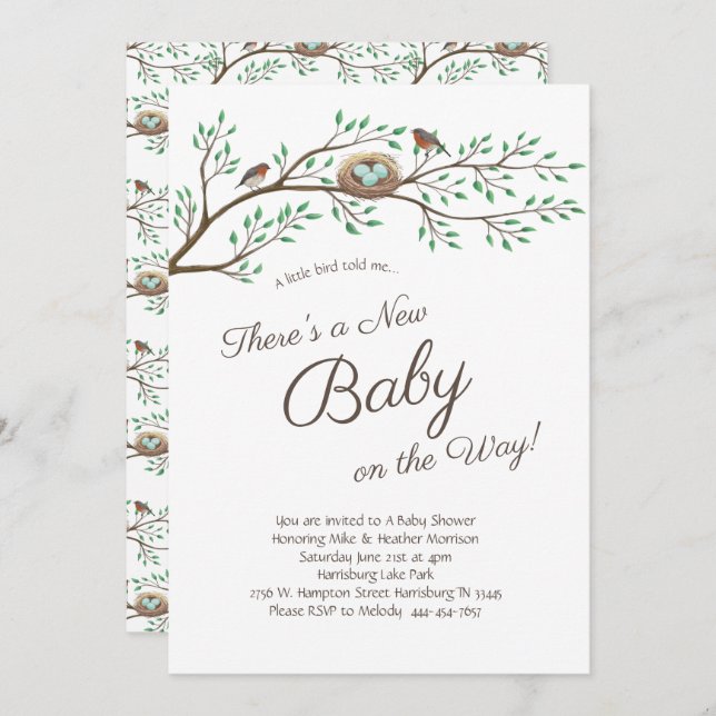 Convites Robin Bird Chá de fraldas Co-Ed Gênero Neutro (Frente/Verso)