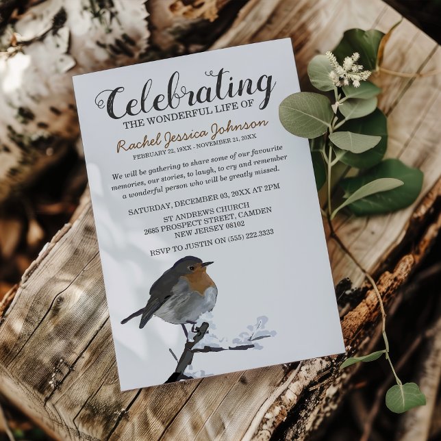 Convites Robin de Inverno em Aquarela | Celebração da Vida (Criador carregado)
