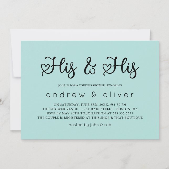 Convites Robin Egg Azul Minimiza O Chá Dele E Do Seu Casal (Frente)