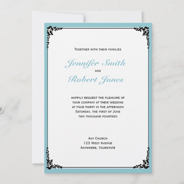 Convites Robin Egg Blue Inicials Posh Wedh Invitation (Frente)