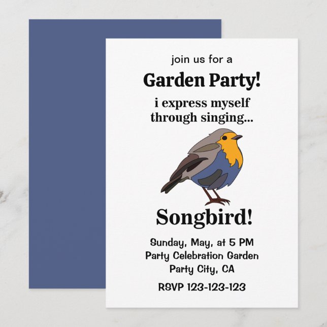 Convites Robin Redbreast Songbird Garden Party (Frente/Verso)