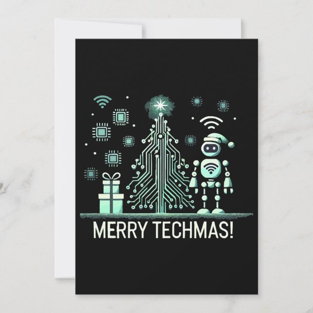 Convites Robô AI com Árvore de Natal Tech - Techmas de Feli (Frente)