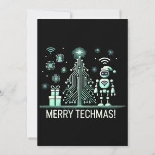 Convites Robô AI com Árvore de Natal Tech - Techmas de Feli