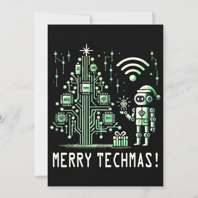 Convites Robô AI com Árvore de Natal Tech - Techmas de Feli (Frente)