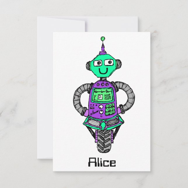 Convites Robô Arnie, roxo e verde (Frente)