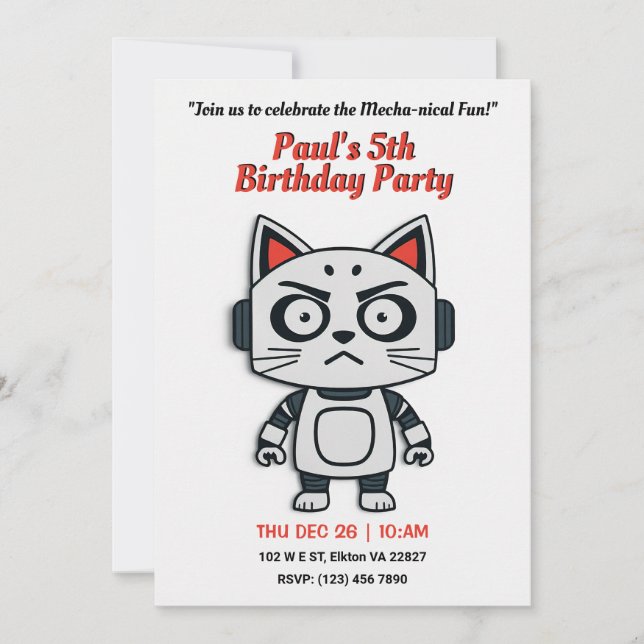Convites Robo Cat Festa de aniversário - Futurística divers (Frente)